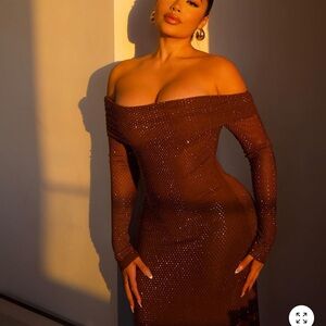 Fashion Nova Brown Long Sleeve Dress